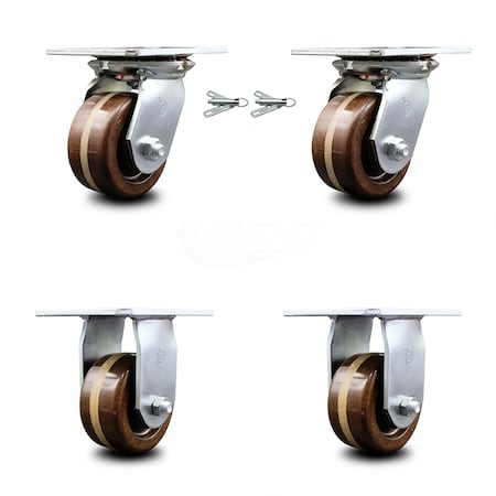 Service Caster 4 Inch High Temp Phenolic Caster Set with Roller Bearing 2 Swivel Lock 2 Rigid SCC-35S420-PHRHT-BSL-2-R-2